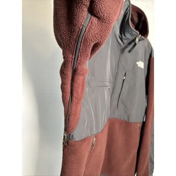 Vintage The North Face Men's Maroon Full-Zip Fleece Jacket Size XL